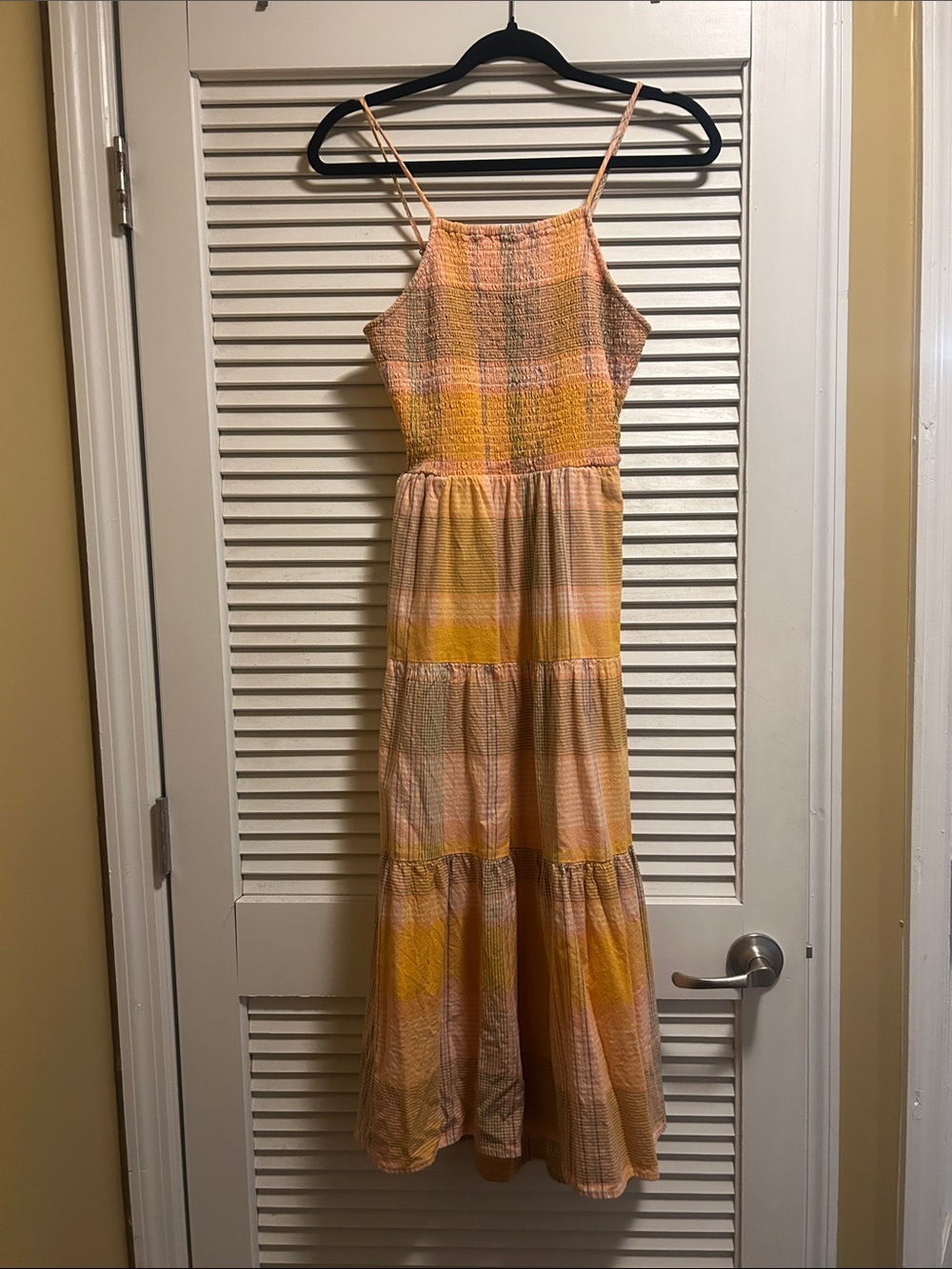 Women's Yellow Pink Tiered Sundress with Smocked Bodice